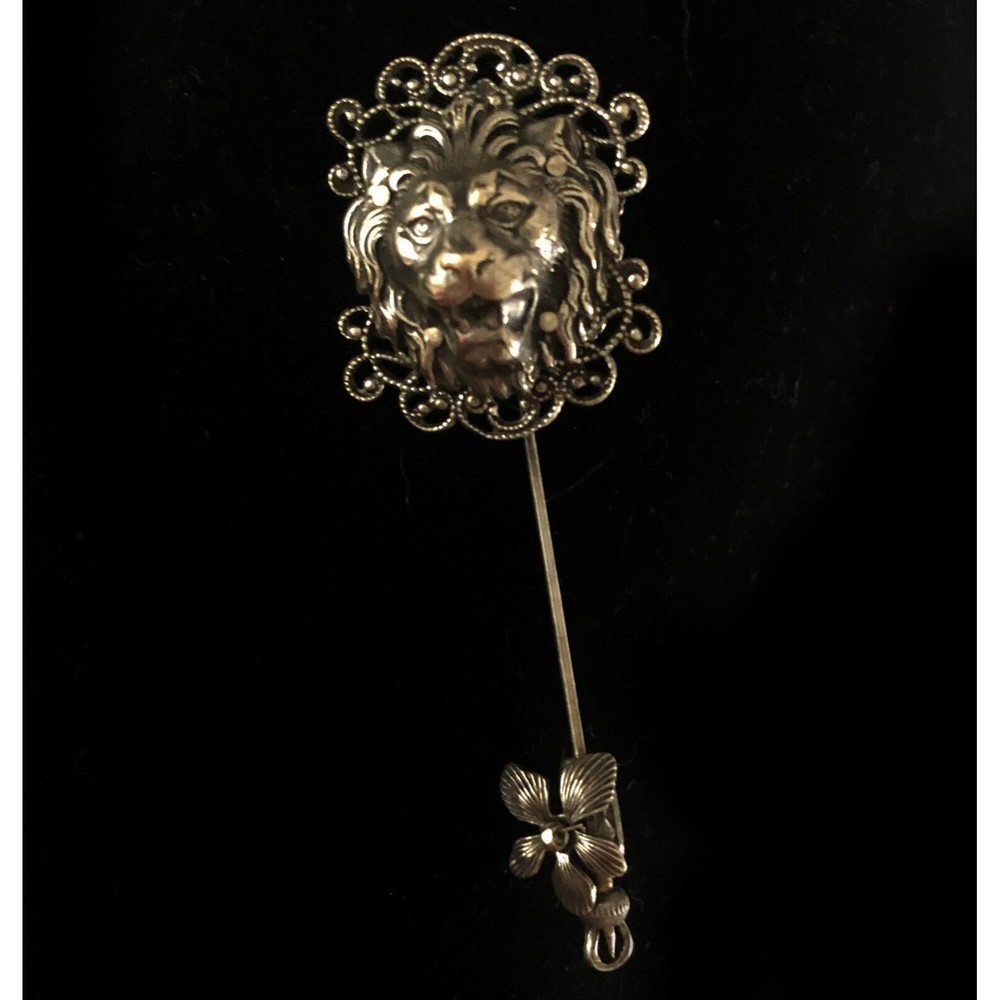 Vintage Miriam Haskell Silver Lion Head Stick Pin